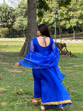 Partywear royal blue organza anarkali